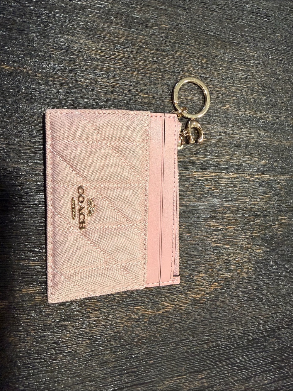 Coach Pink Quilted Card Holder with Gold Keyring